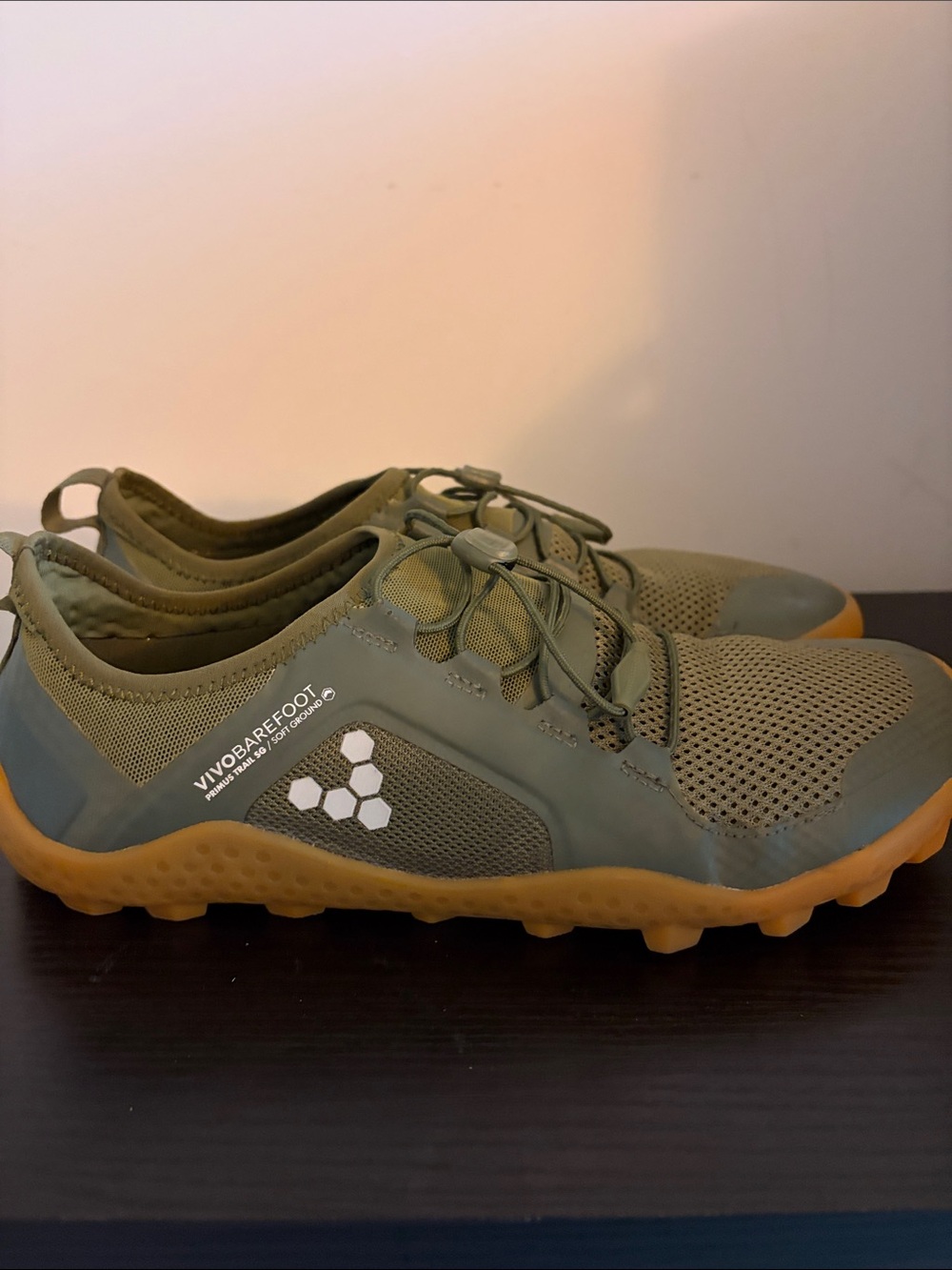 Vivo Barefoot Men's Olive Green Athletic Trail Shoe with Gum Sole